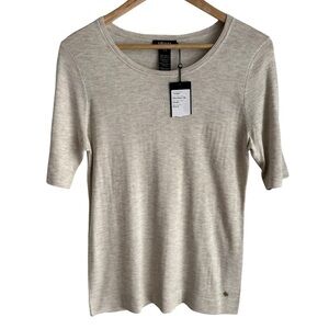 Olsen Cream Half Sleeve Top Womens S Beige Cream Scoop Neck Shirt Casual Basic